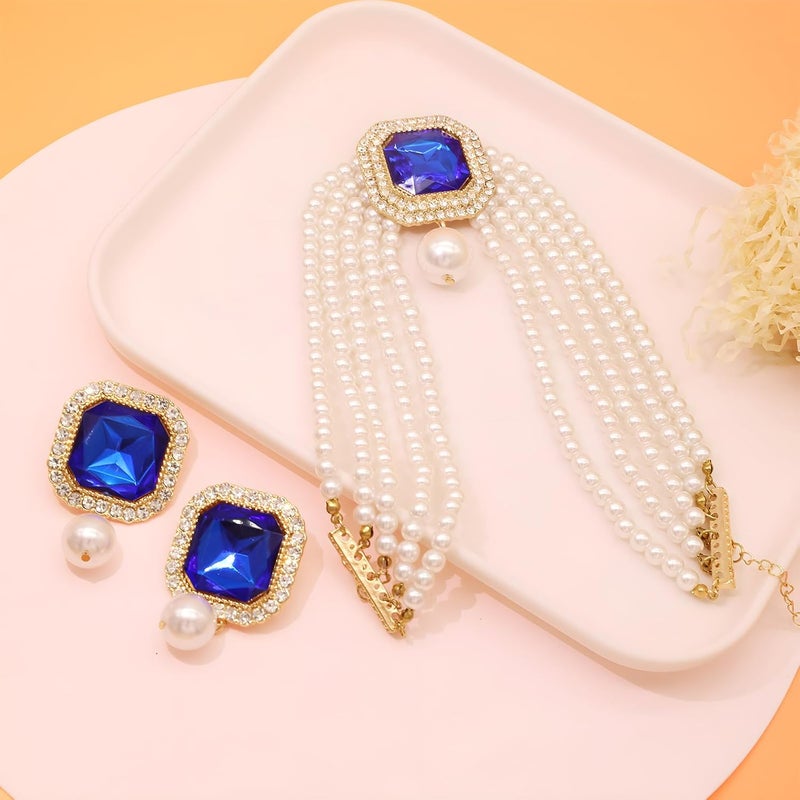 CIOOU Pearl Choker Necklace for Women Gold Crystal Rhinestone Pearl Collar Statement Necklaces Earrings Bridal Pearls Diamond jewelry Set for Wedding - Image 4